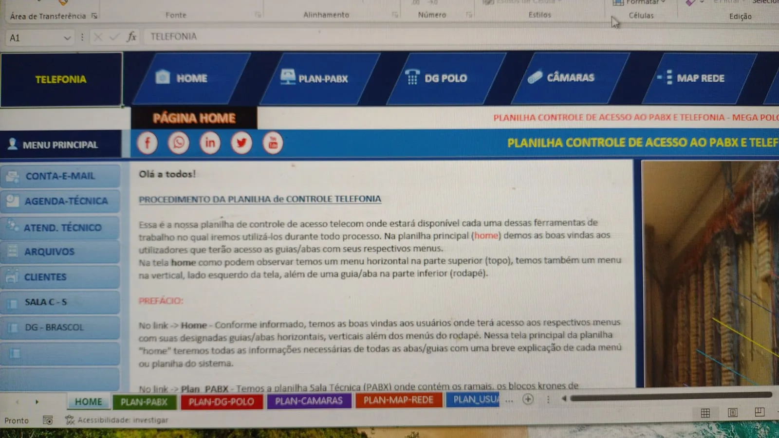 Planilha técnica para controle de telecom